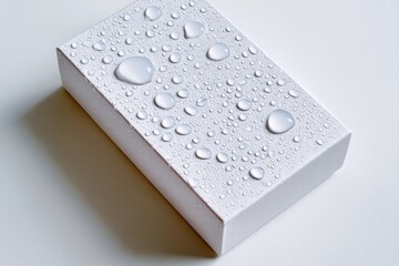 Poster - White Box Covered in Water Droplets, Showcasing Product Durability and Protection for Packaging Mockups and Advertising Campaigns : Generative AI