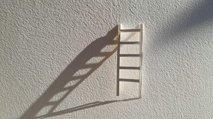 Poster - Tiny Paper Ladder Casting Shadow on Clean White Wall Surface