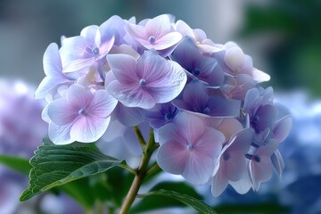 Aufkleber - Pastel Hydrangea Bloom in Soft Focus, Symbolizing Serenity and New Beginnings for Mother's Day Card or Springtime Celebration : Generative AI
