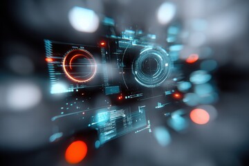 Aufkleber - Futuristic Interface With Glowing Circles, Representing Data Analysis and Technological Advancement in Digital Transformation and Innovation : Generative AI
