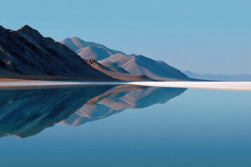 Poster - Scenic Mountain Range Reflected in Still Water, Representing Serenity and Environmental Awareness for Travel and Tourism Campaigns : Generative AI