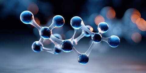 Poster - Molecular Structure With Blue Spheres and Connecting Bonds, Representing Scientific Research and Technological Innovation in Healthcare and Pharmaceutical Industries : Generative AI