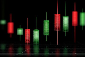Aufkleber - Candlestick Chart With Red and Green Columns on Black, Representing Stock Market Analysis and Investment Strategy : Generative AI