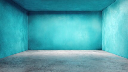 Poster - Empty Turquoise Display Room with Smooth Textured Walls