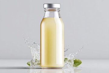 Aufkleber - Glass Bottle of Yellow Juice With Splashing Water, Showcasing Refreshment and Healthy Lifestyle Choices For Beverage Advertising : Generative AI
