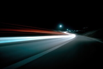 Poster - Car Light Trails on a Dark Highway at Night, Representing High Speed Internet and Modern Transportation : Generative AI