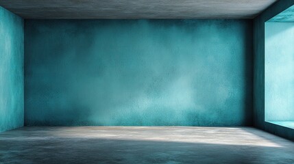 Poster - Smooth Turquoise Wall in Empty Display Room with Natural Light