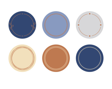 Stylish round stickers and decals for business, sales, education in trendy colors. Vector flat illustration.