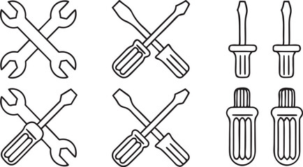 Poster - Wrench and Screwdriver Icon Vector Industrial Tools in Minimalist Line Design for Repair Mechanical UI or Blueprint