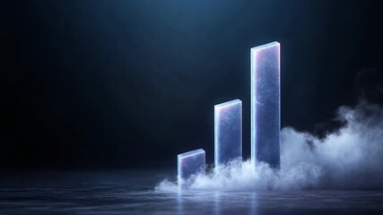 Leinwandbilder - Ascending Chart: A captivating visual representation of growth and progress, with a series of illuminated, crystal-like bar graphs rising majestically against a dark, ethereal backdrop.