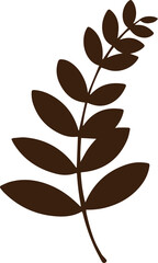 Poster - Flat silhouette design brown leafy branch is floating against transparent background, copy space