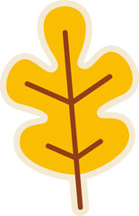 Poster - Displaying flat yellow oak-like leaf with brown veins and cream outline on transparent background