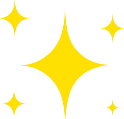 Poster - Yellow stylized sparkles are shining across transparent background, with decorative flat design