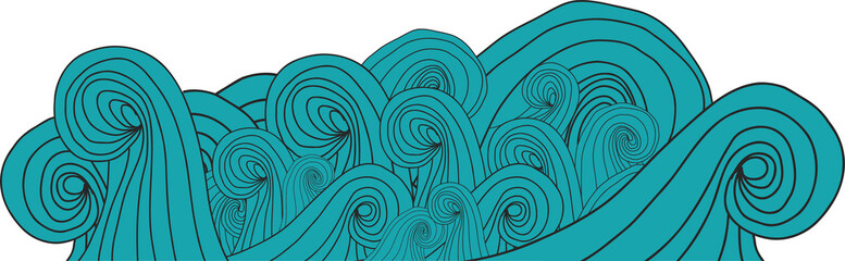 Poster - Abstract stylized ocean waves are flowing on transparent background, with teal curling crests