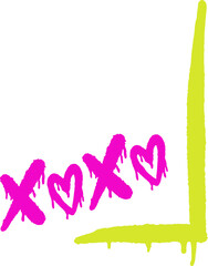 Poster - Neon yellow dripping axis and magenta X hearts are forming chart layout on transparent background