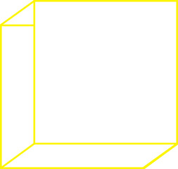 Poster - 3D box is floating on transparent background with yellow outlines and teal faces, copy space