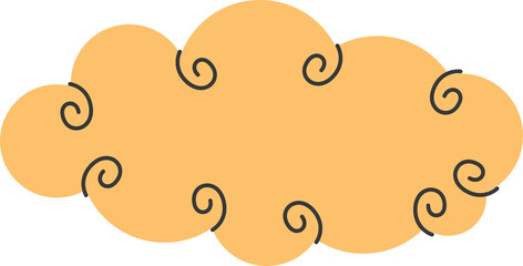 Poster - Abstract orange cloud shape is floating on transparent background in flat design with brown spirals