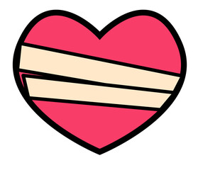 Poster - Flat vector heart showing black outline white border pink and 2 beige stripes on clear background