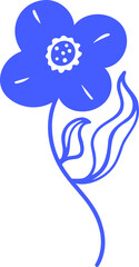 Poster - Showing flat vector stylized blue flower with dotted center and wavy lines, transparent background