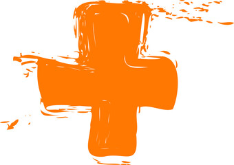 Poster - Brush illustration plus sign is showing orange brushstroke splatters on transparent backdrop