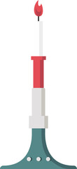 Poster - Flat illustration is depicting candle on transparent background with shaft, red flame, teal base