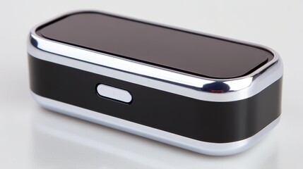 Poster - Sleek black and silver device on minimalist white background, a modern tech essential