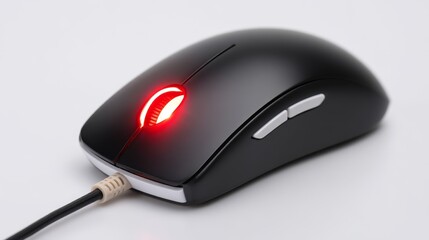 Poster - Illuminated red light on a computer mouse, enhancing user experience and precision