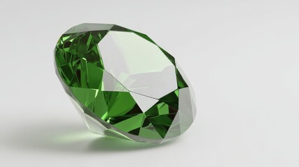 Vibrant green diamond gem on a pristine white background, study in minimalist elegance