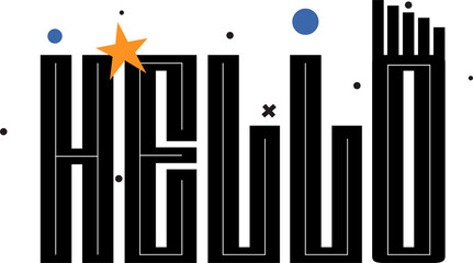 Poster - Abstract flat design is forming maze with black and blue dots, orange star, transparent background