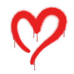 Poster - Graffiti dripping red heart symbol is appearing on transparent backdrop showing textured strokes