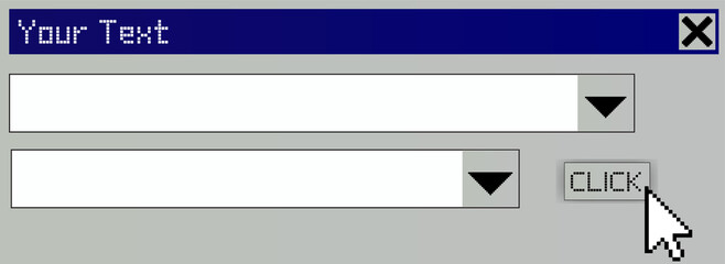 Poster - Pixel-art interface window is showing form fields and clickable button, transparent background