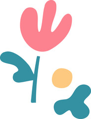 Poster - Flat design flower is growing with pink petals, teal stem, yellow circle on transparent background