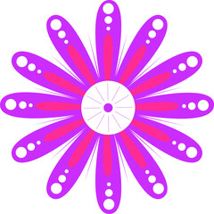 Poster - Flat design floral emblem is radiating white magenta petals with central disk on clear background