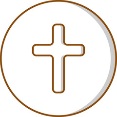 Poster - Flat circular icon is featuring brown-outlined plus symbol casting shadow on transparent background