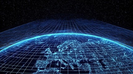 Poster - Digital globe with blue grid overlay against starry space background