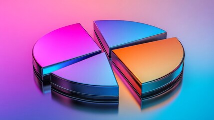 Leinwandbilder - Abstract D pie chart with metallic finishes on each slice, arranged on a reflective surface, creating a high-tech look for data visualization