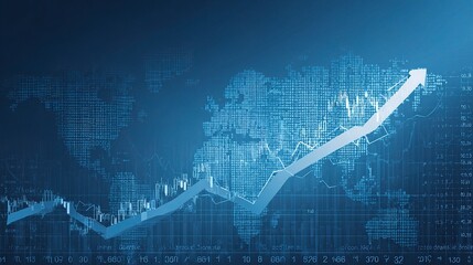 Poster - World Map with Financial Growth Chart and Upward Arrow Silhouette