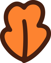 Poster - Stylized leaf is showing orange fill and brown outline in flat design on transparent background