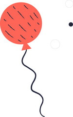 Poster - Flat design orange-red balloon is floating with wavy string and circles, on transparent background