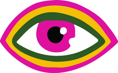 Poster - Multi-layered eye icon is showing flat design magenta yellow green shapes, transparent background
