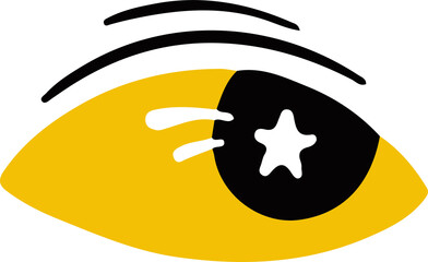Poster - Showing flat design eye on transparent background with yellow almond, star pupil, tear lash strokes
