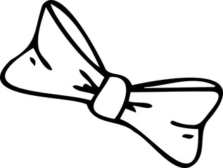 Poster - Drawing flat bow ribbon with symmetrical loops, central knot and fold lines, transparent background