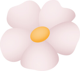 Poster - Flat stylized flower is showing six pale pink petals around yellow disc, transparent background