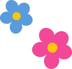 Poster - Floating stylized flowers showing pink and blue blooms with yellow centers on transparent backdrop