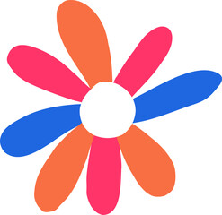 Poster - Flat-design flower icon featuring white disc with eight multicolor petals on transparent background