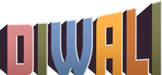 Poster - 3D block letters spelling DIWALI are showing gradient isometric style on transparent background