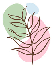 Poster - Abstract brown line branch is floating over pastel ovals on transparent background, copy space