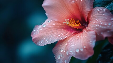 Aufkleber - A close-up of a flower with clear water droplets gently resting on its petals, creating a serene, tranquil mood in nature.