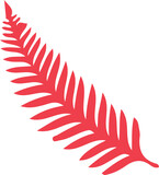 Flat design red fern frond silhouette is appearing at angle on transparent background, copy space Flat design red fern frond silhouette is appearing at angle on transparent background, copy space