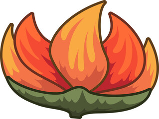 Poster - Stylized flower bloom is floating in flat vector art with flame-shaped petals, transparent backdrop